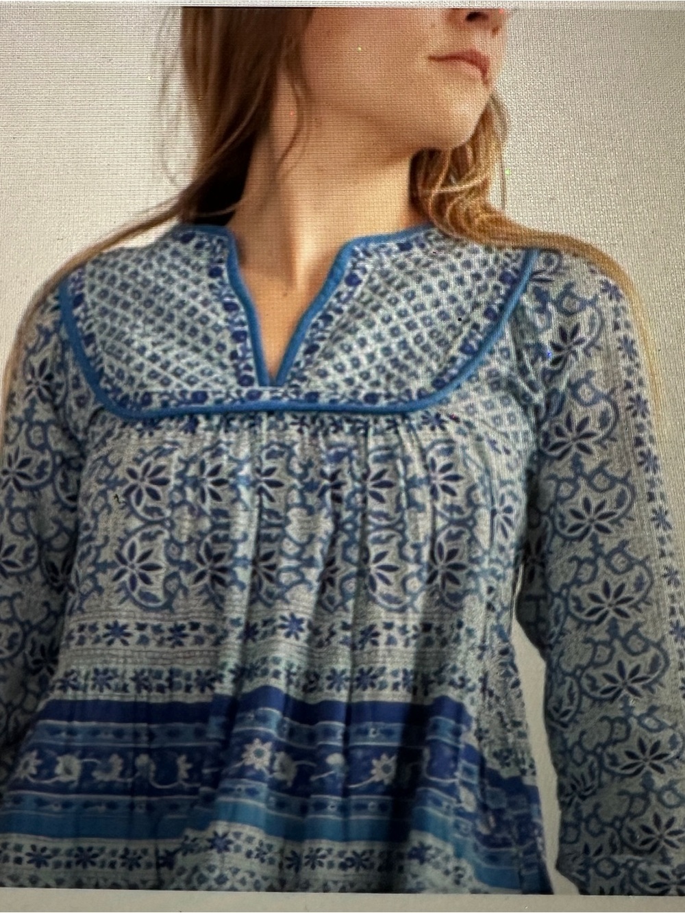 Matta Blue Floral Embroidered Long-Sleeve Nikita Boho Chic Dress, XS,